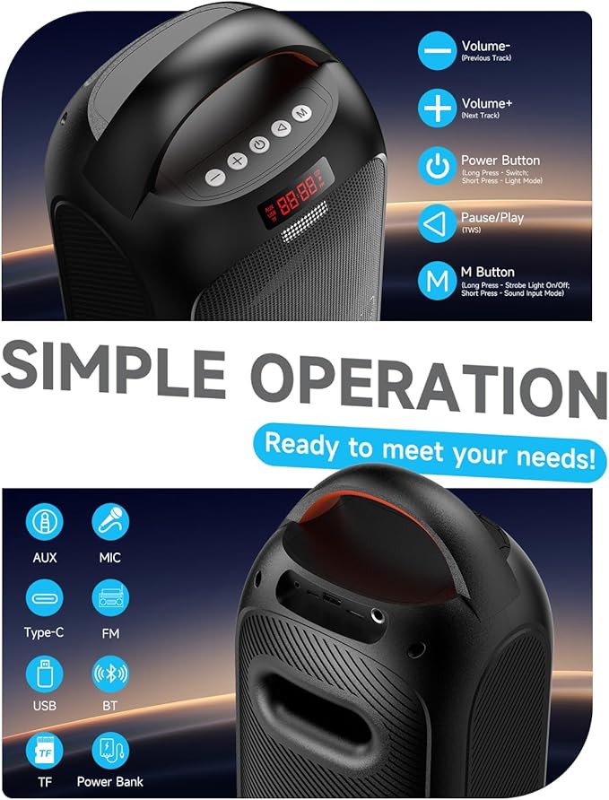 Bluetooth Speakers Wireless- 40W 120dB Loud Sound, 8 LED Lights, 6-8 Hours - Image 7