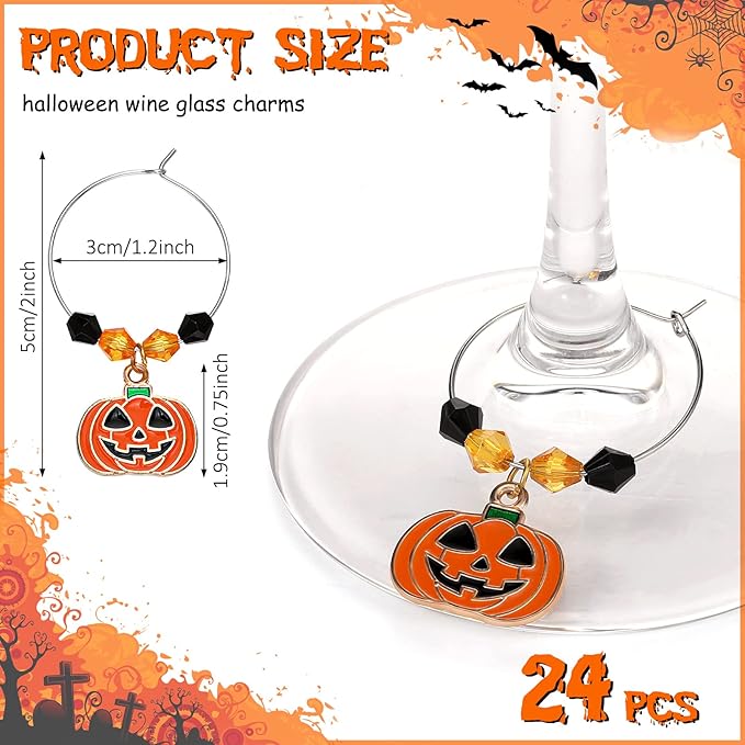 Inbagi 24 Pcs Halloween Wine Glass Charms Halloween Enamel Wine Charms Pendant - Image 2