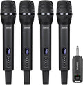 Rechargeable Wireless Microphones 4, Pro Handheld Cordless Mics System Dynamic by ZERFUN