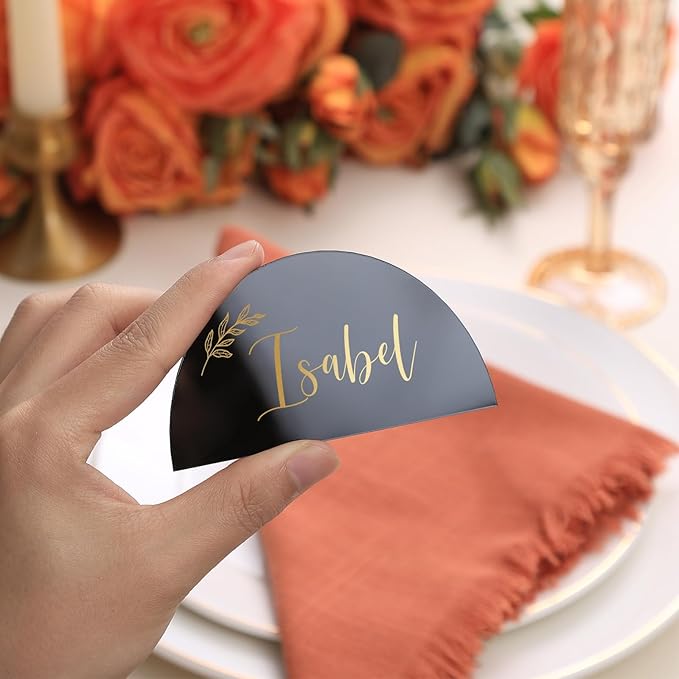 UNIQOOO 20 Pcs Black Semicircle Acrylic Place Cards, DIY Blank Half Circle - Image 3