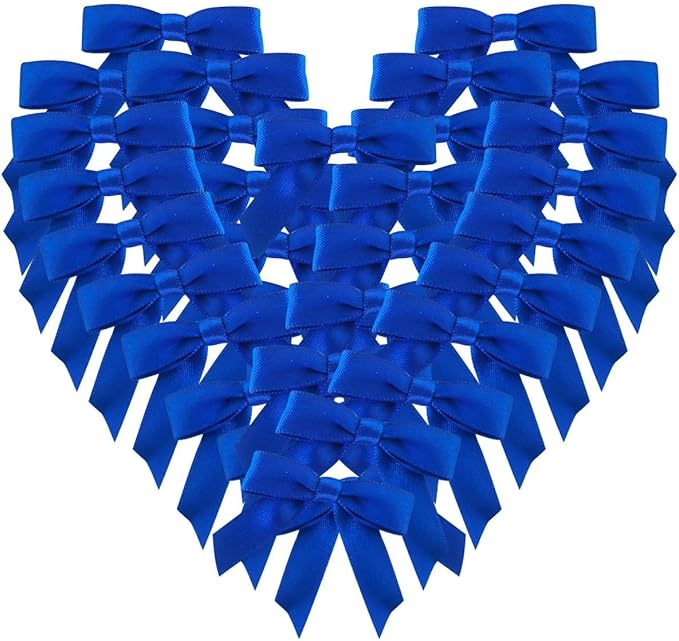 50pcs 1-1/2" Blue Satin Ribbon Bows Without Twist Ties by Micomon