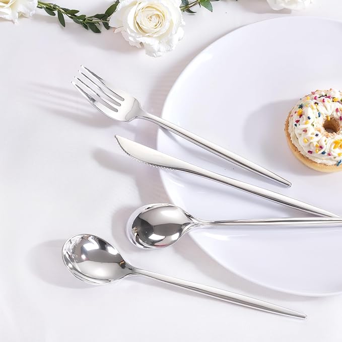 PULOTE 300PCS Silver Plastic Silverware Disposable - Image 5