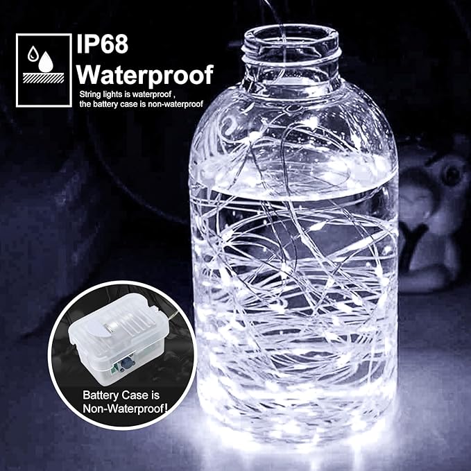 pozzolanas 8 Pack White Battery Operated String Lights - 7ft Waterproof Fairy - Image 2