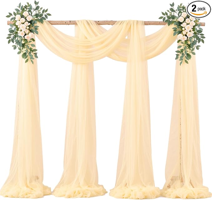 Champagne Arch Draping Fabric for Wedding, 2 Panels 60" x 26Ft Chiffon Drapery by Gogoparti