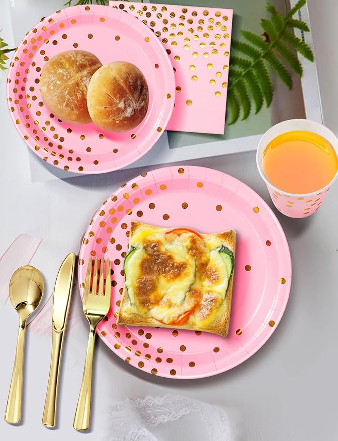 141 Pieces Pink and Gold Party Supplies, Party Dinnerware Sets Include Paper - Image 5