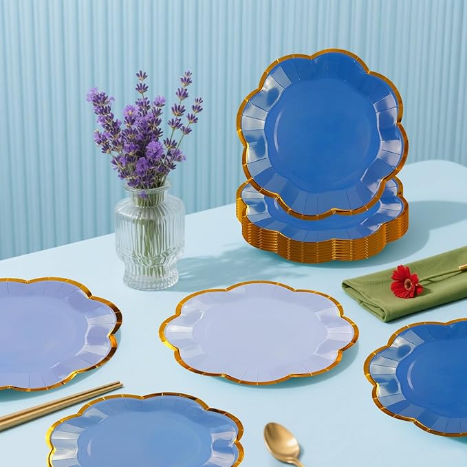 48Pcs Light Blue Scalloped Party Plates - Image 4