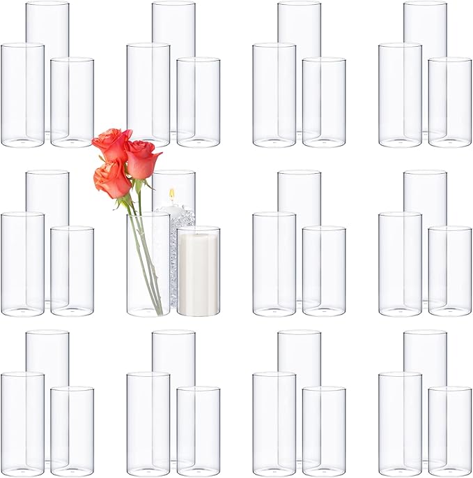 Thin Glass Cylinder Vases 2.5''/3.3'' Diameter 2mm Wall Thickness Clear Flowers by Didaey