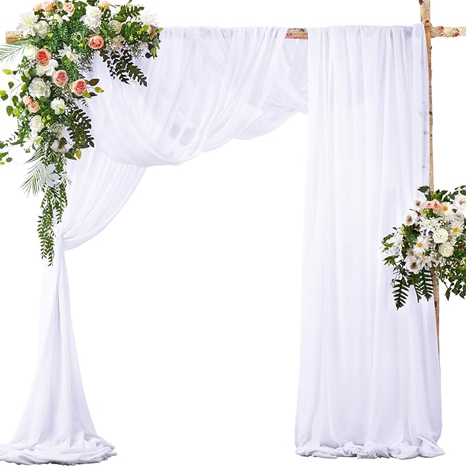 SiinvdaBZX 4 Panels Wedding Arch Draping Fabric 30" x 240" White Polyester by SiinvdaBZX