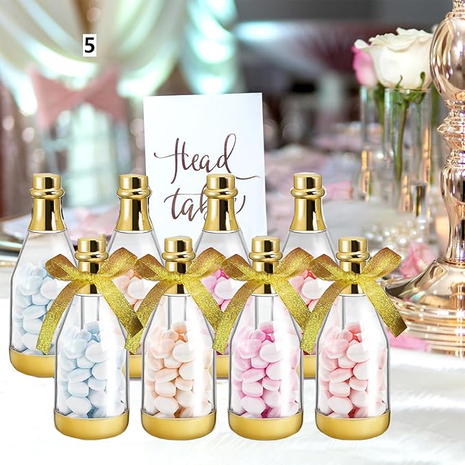 Frcctre 48 Pack Metallic Golden Mini Champagne Bottles, Plastic Champagne Candy - Image 4