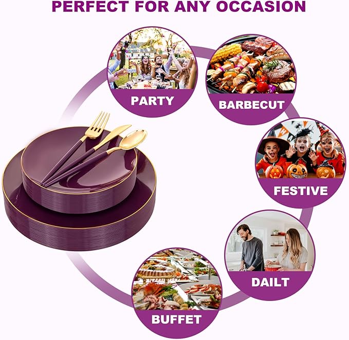 Liacere 150PCS Purple Plastic Plates - Image 2
