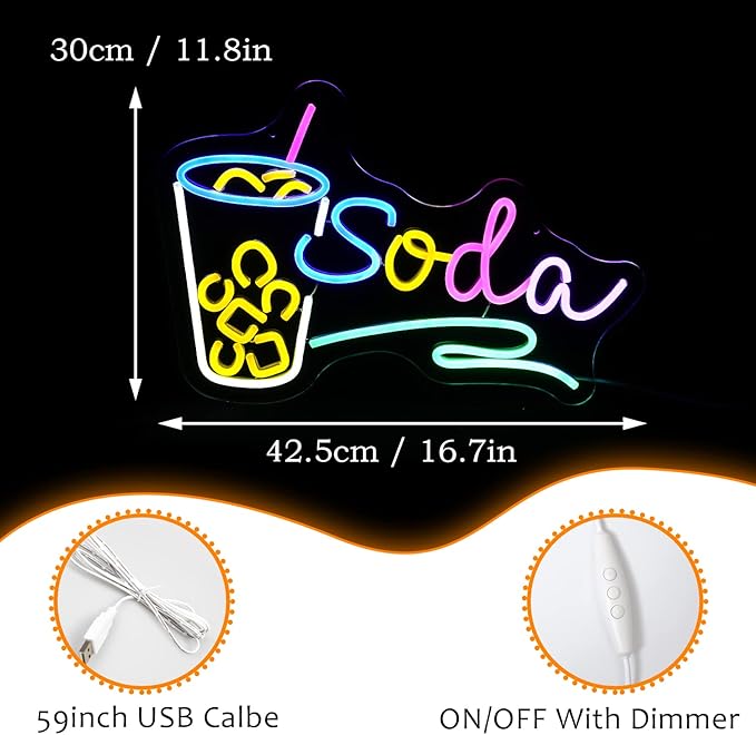 Soda Neon Sign LED Neon Light Dimmable Cocktails Neon Sign - Image 4