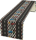 Race Car Table Runner, Checkered Flag Black and White Race Cars Pattern Print by Kurtect