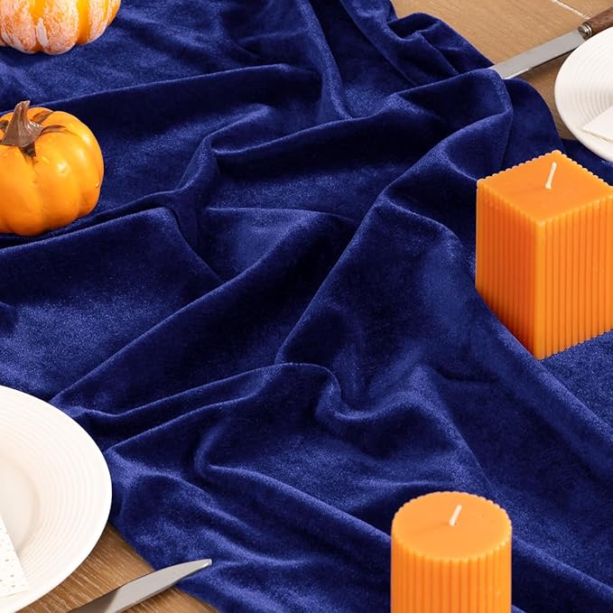 Royal Blue Velvet Table Runner 3 Pack Fall Thanksgiving Table Runners 20 x 120 - Image 3