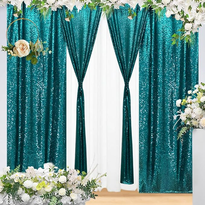 Eternal Beauty Sequin Backdrop Curtains, 2x8 Ft-2 Panels Teal Back Drop - Image 6