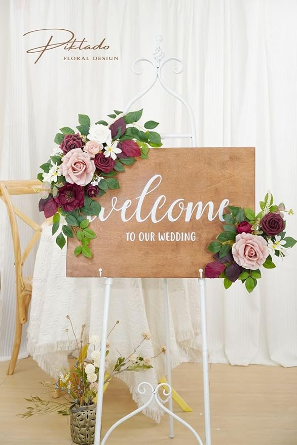 Wedding Decor Welcome Sign Flower Backdrop Garland - Image 5
