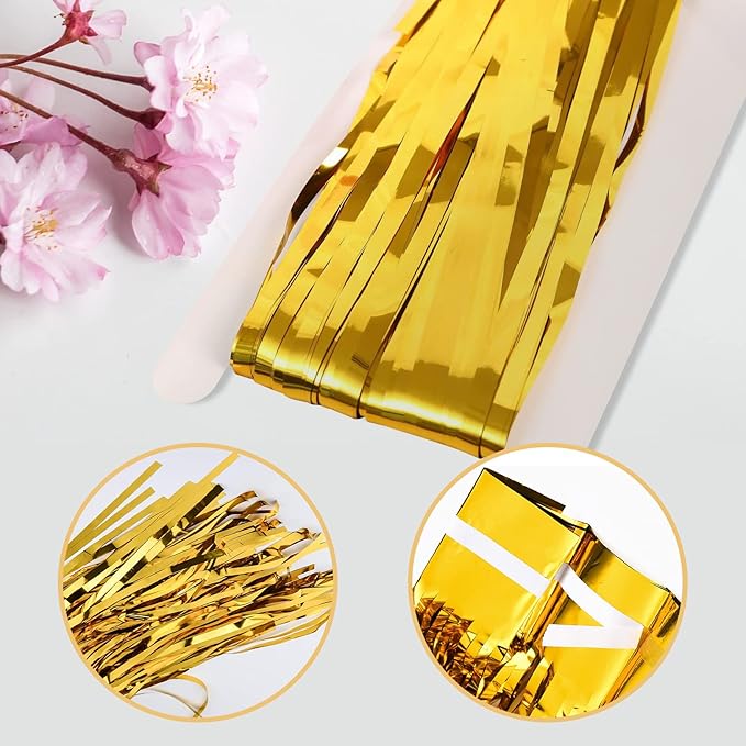 5 Pack Gold Fringe Backdrop 3.2ft x 8.2ft Foil Curtain Tinsel Foil Fringe - Image 4