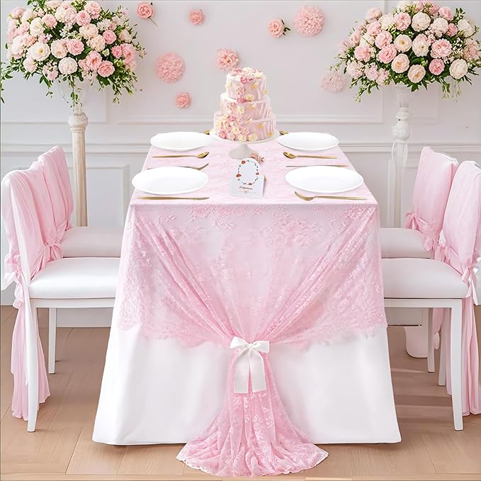 LuoluoHouse Pink Lace Table Cloth 60x120inch Tablecloth - Image 3