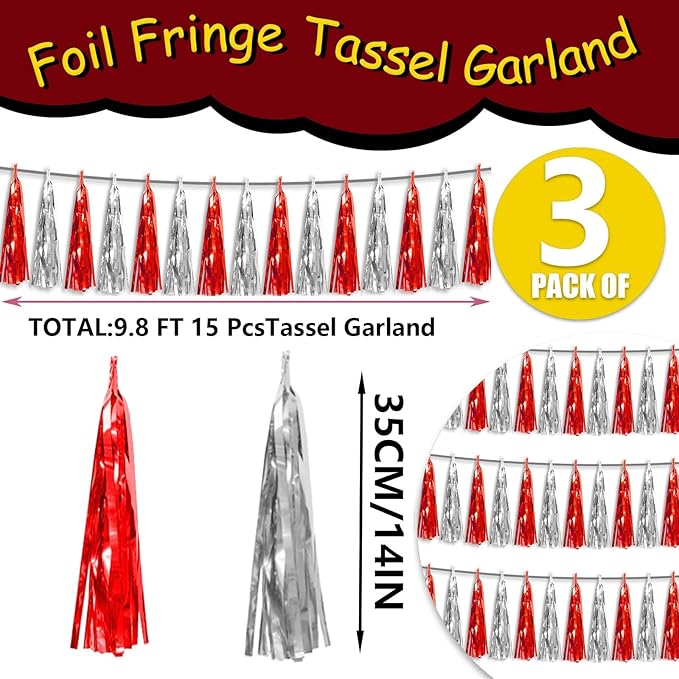 3P Metallic Fringe Tassel Banner Garland Foil Tinsel Streamer Wall Hanging - Image 2
