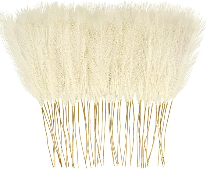 50PCS Faux Pampas Grass, 21.6" Short Artificial Pompous Grass Floral Fake by ObbsieDirect