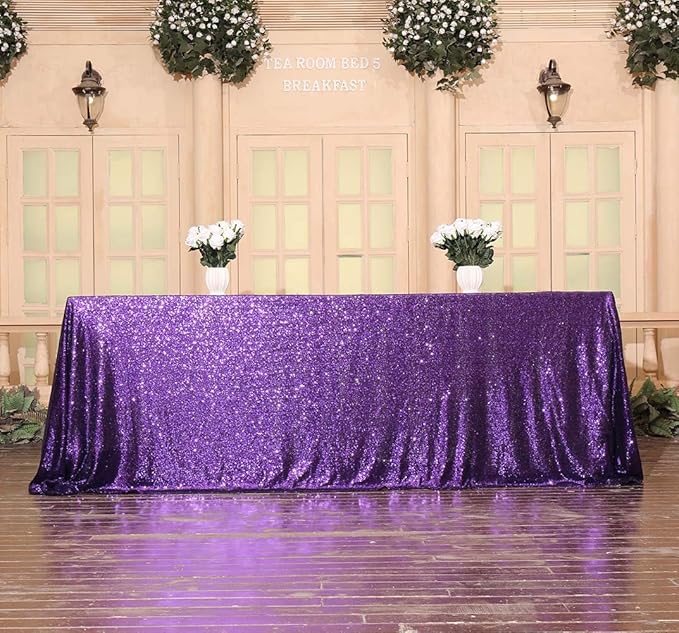 SquarePie Sequin Tablecloth 90 x 132 Inch Purple Sparkly Table Linen - Image 4