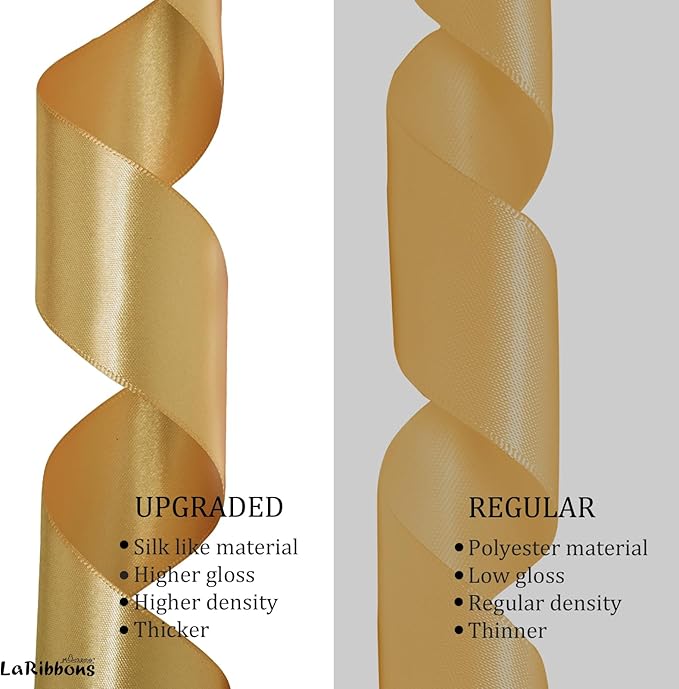 LaRibbons Gold Satin Ribbon 3/8 Inch 50 Yards Thin Luxury Double Faced Pale - Image 5
