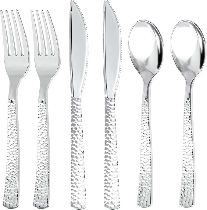 300Pieces Silver Plastic Silverware by Joyido