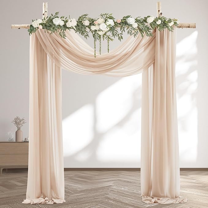 30" x 20Ft Wedding Arch Draping Fabric, 3 Panels Dark Champagne Sheer Curtain by PartyTalk
