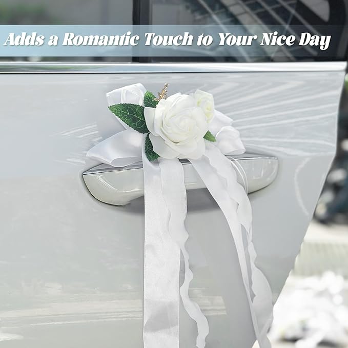4PCS Wedding Car Door Handle Decorative Flowers, Just Married Automotive - Image 2