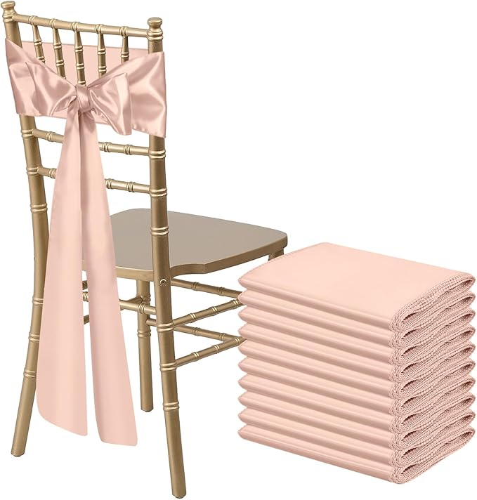 10 PCS Blush Pink Satin Chair Sashes Bows Universal Chair Ribbon Ties Back Sash by LooksForwardtoSeeingYou