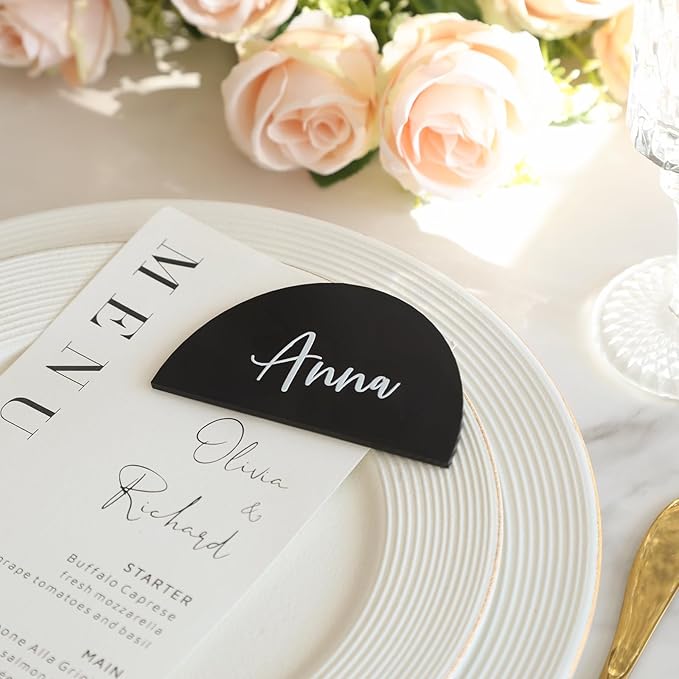 UNIQOOO 20 Pcs Black Semicircle Acrylic Place Cards, DIY Blank Half Circle - Image 7