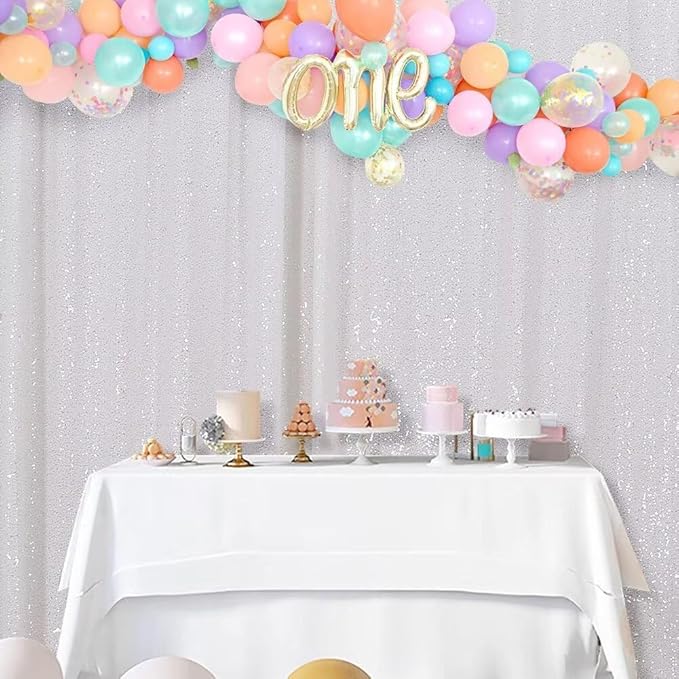 Eternal Beauty White Sequin Backdrop, 8x10 Ft Glitter Background Curtains - Image 7