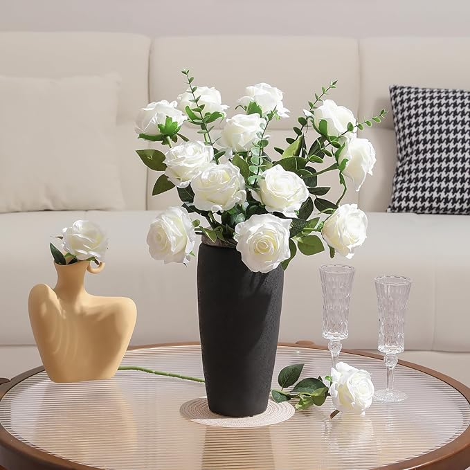 Tifuly White Roses Artificial Flowers -12 pcs Realistic Single Long Stem Fake - Image 3