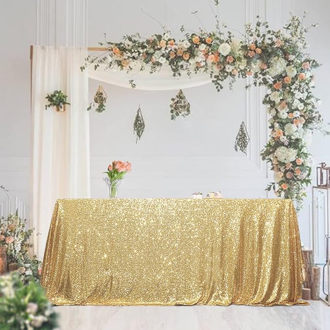 SquarePie Sequin Tablecloth 50 x 72 Inch Gold Sparkly Table Cloth - Image 6