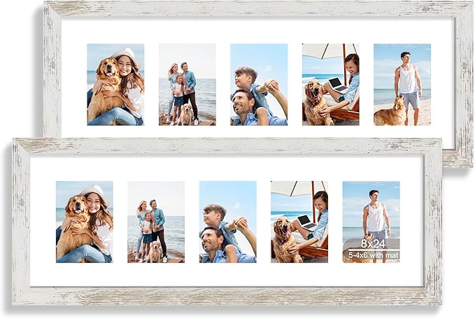 8x24 Picture Frame 2 Pack, Distressed White Wood Frame by Hongkee