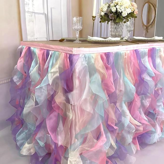Luxury Organza Mesh Table Skirt Draping Floating Romance - Image 4