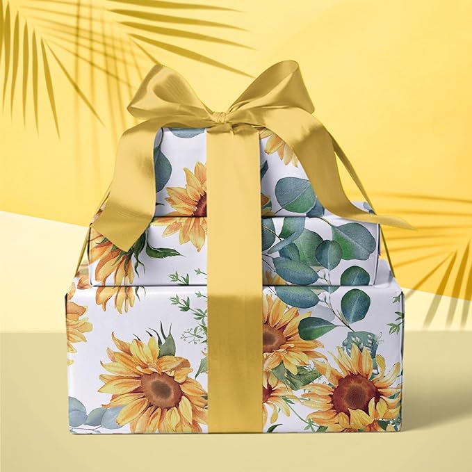 WRAPAHOLIC Kraft Sunflower Wrapping Paper Roll - Image 4