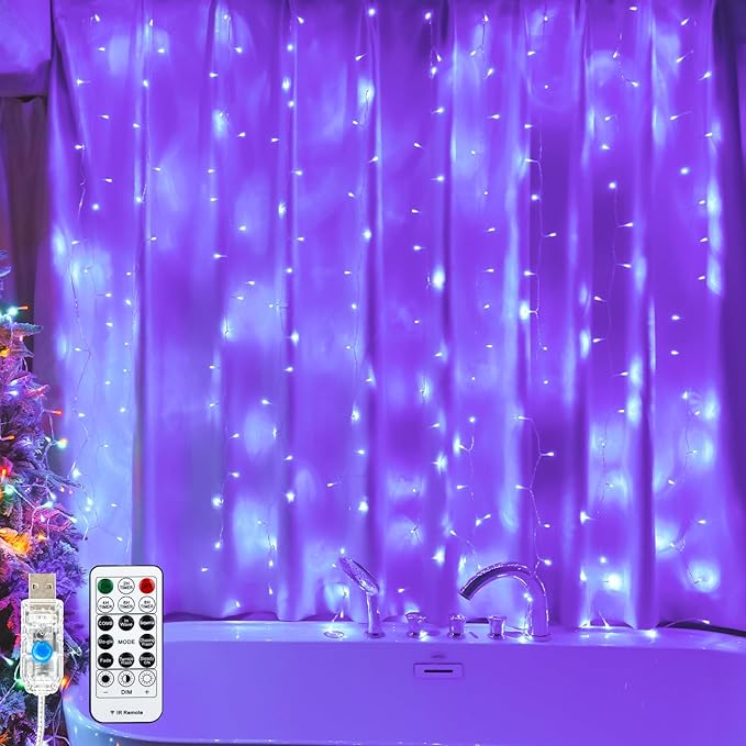 Curtain Light for Bedroom, 200LED 6.6x6.6ft Purple Window Wall Hanging Fairy by SINAMER