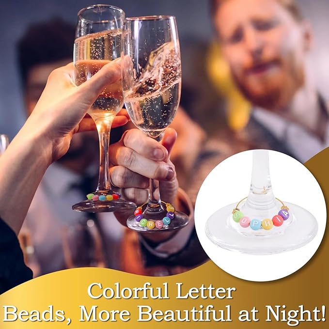 60 Sets DIY Wine Glass Charms – 780 Letter Beads 120 Gold Beads 60 Charm Rings - Image 2