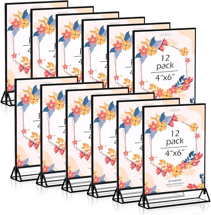 12PCS Acrylic Black Sign Holders, Wedding Table Sign Double Sided Holder by kuchisity