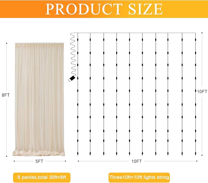 Fomcet Tulle Backdrop Curtains Champagne 30FT X 8FT Tulle Curtains - Image 2