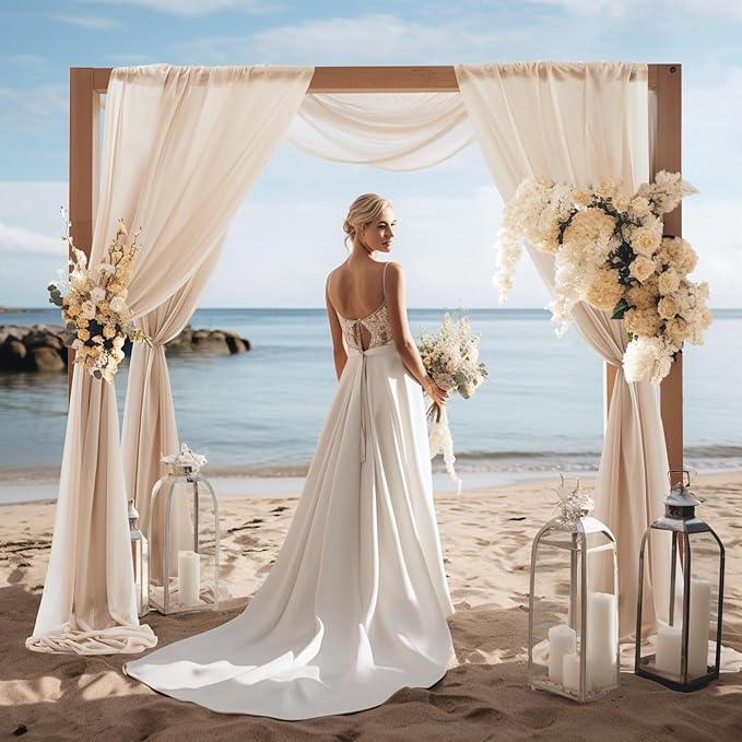 30" x 20Ft Wedding Arch Draping Fabric, 2 Panels Dark Champagne Sheer Curtain - Image 4