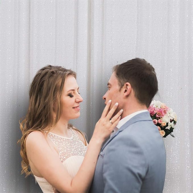 Eternal Beauty White Sequin Backdrop, 6x8 Ft Glitter Background Curtains - Image 4