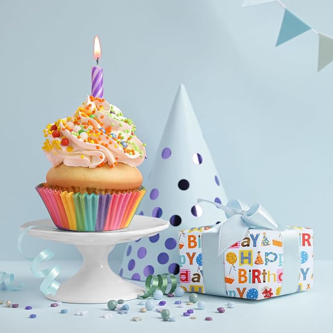 Aimyoo Blue Birthday Wrapping Paper Roll - Image 4