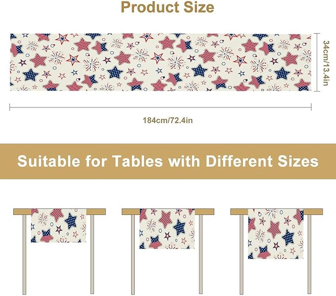 4th of July Table Runner, American Patriotic Independence Day Red Blue White - Image 8