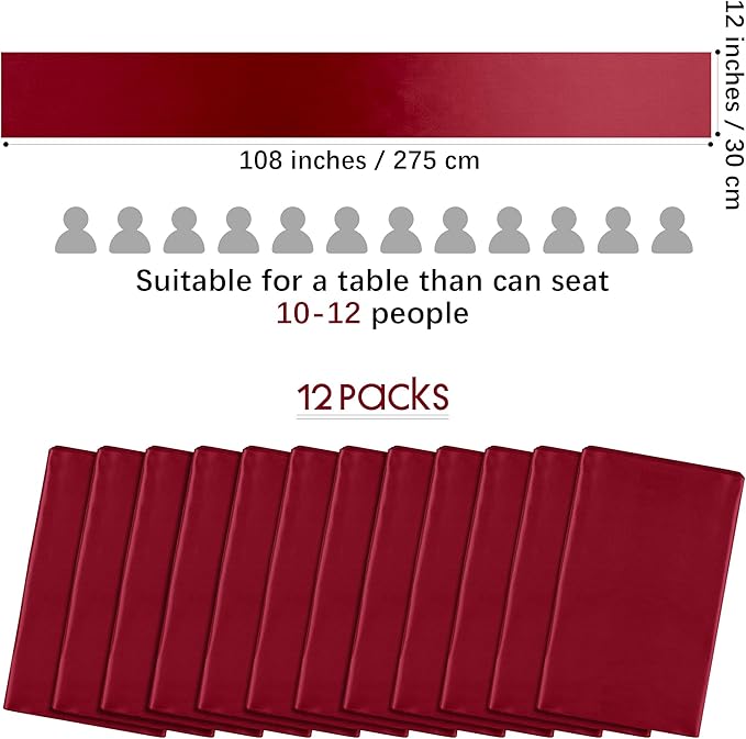 Aneco 12 Pack Satin Table Runner 12 x 108 Inch Burgundy Long Wedding Satin Silk - Image 2