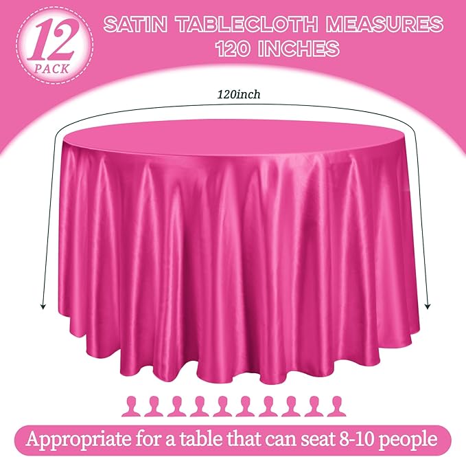 fani 12 Pack 120 Inch Hot Pink Satin Tablecloth - Image 2