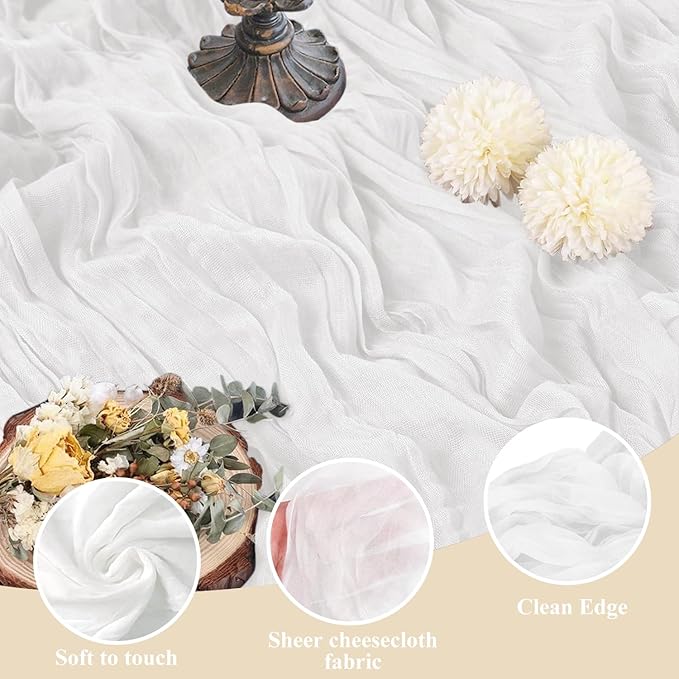 Asee'm 12pcs Cheesecloth Table Runner 120 Inches Long Ivory Boho Gauze Cheese - Image 3
