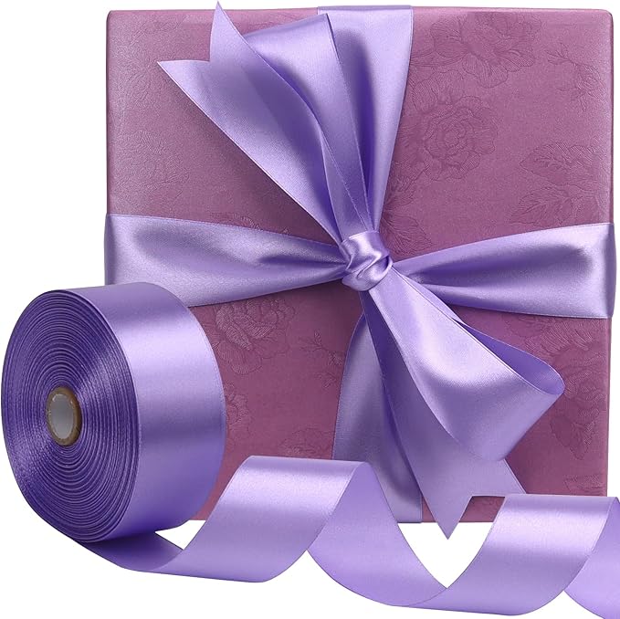 Light Purple Solid Satin Ribbon 1-1/2 Inch 50 Yards Solid Polyester Fabric - Image 5