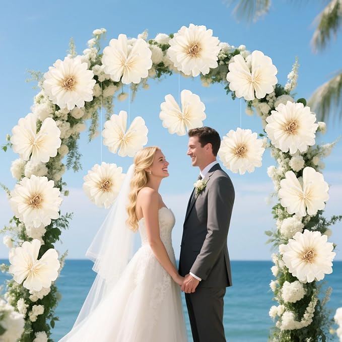 12PCS White Daisy Tissue Paper Pom Poms, Butterfly Birthday Decorations - Image 5