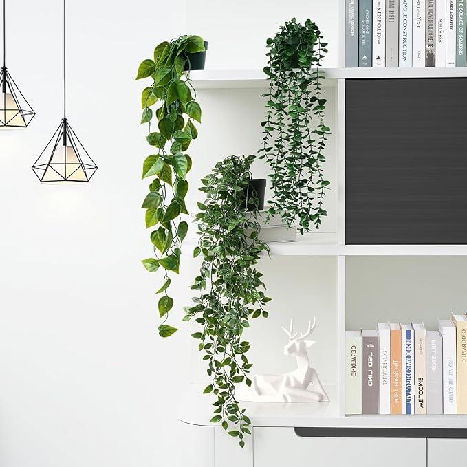 3 Pack Small Fake Hanging Plants, Artificial Eucalyptus, Pothos & Mandala Vines - Image 7